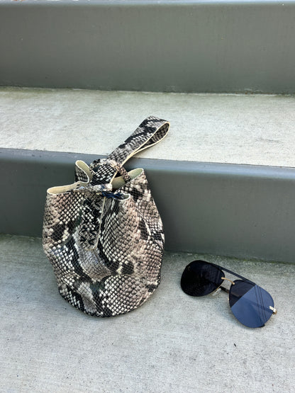 Navigli Bag Grey and Black Snake Embossed