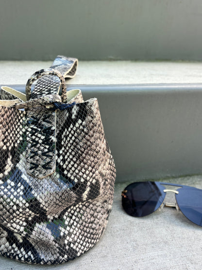 Navigli Bag Grey and Black Snake Embossed