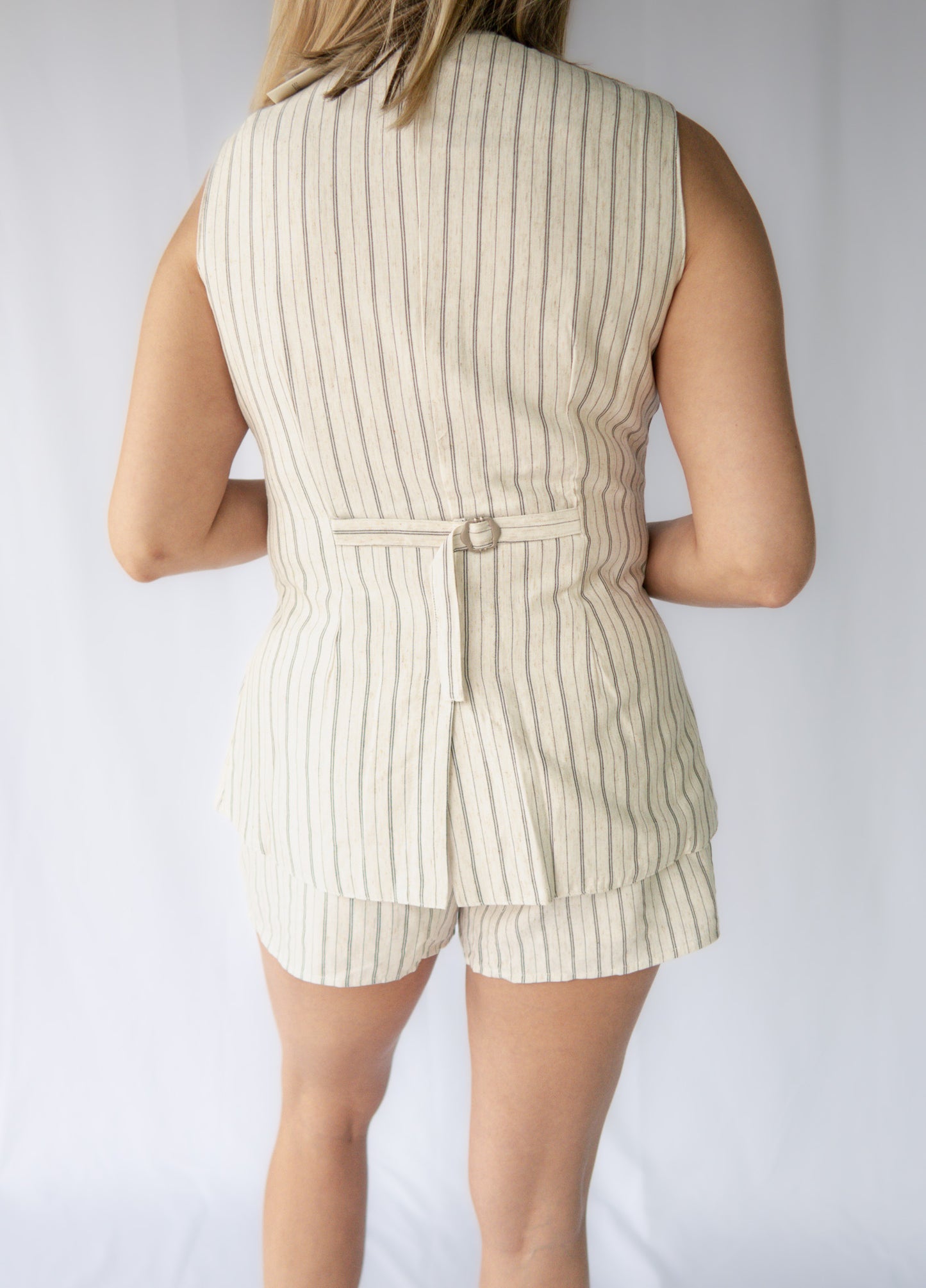 Ivory Stripe Vest Set with shorts