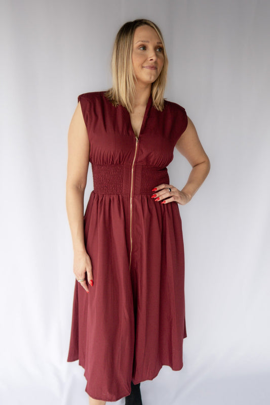 Sleeveless Wine Mid Dress