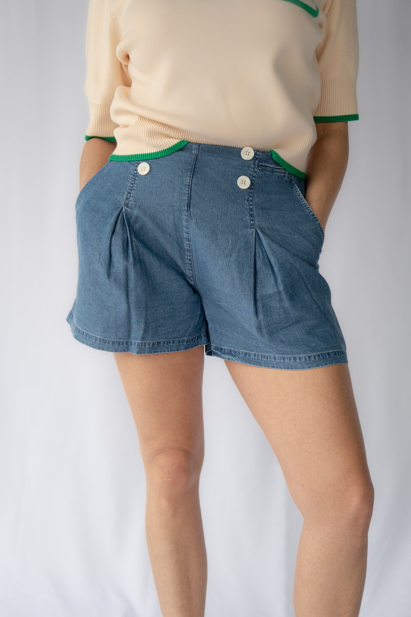 Millie Pleated Jean Shorts