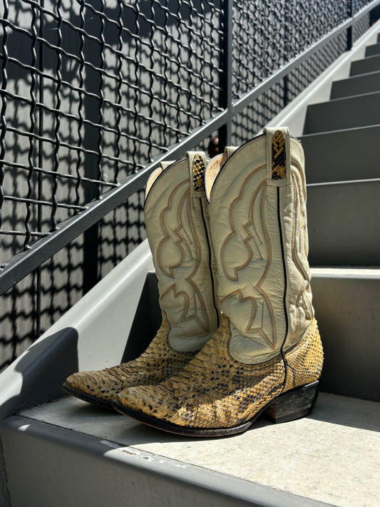 Cream Snake Skin Vintage Cowboy Boots