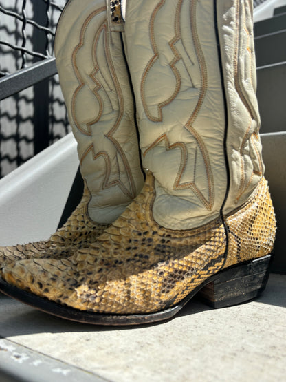 Cream Snake Skin Vintage Cowboy Boots