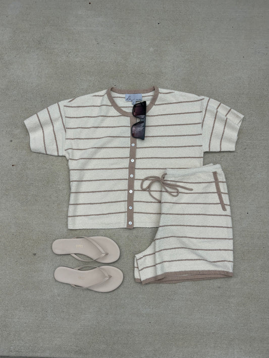 Cream and Camel Stripe Set