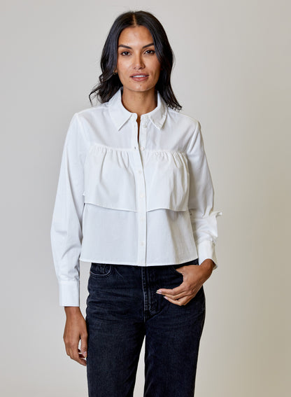 White Crop Button Down