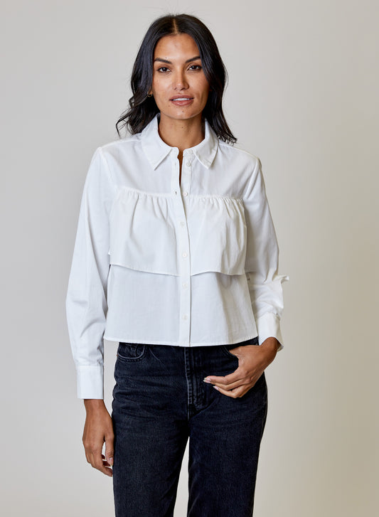 White Crop Button Down