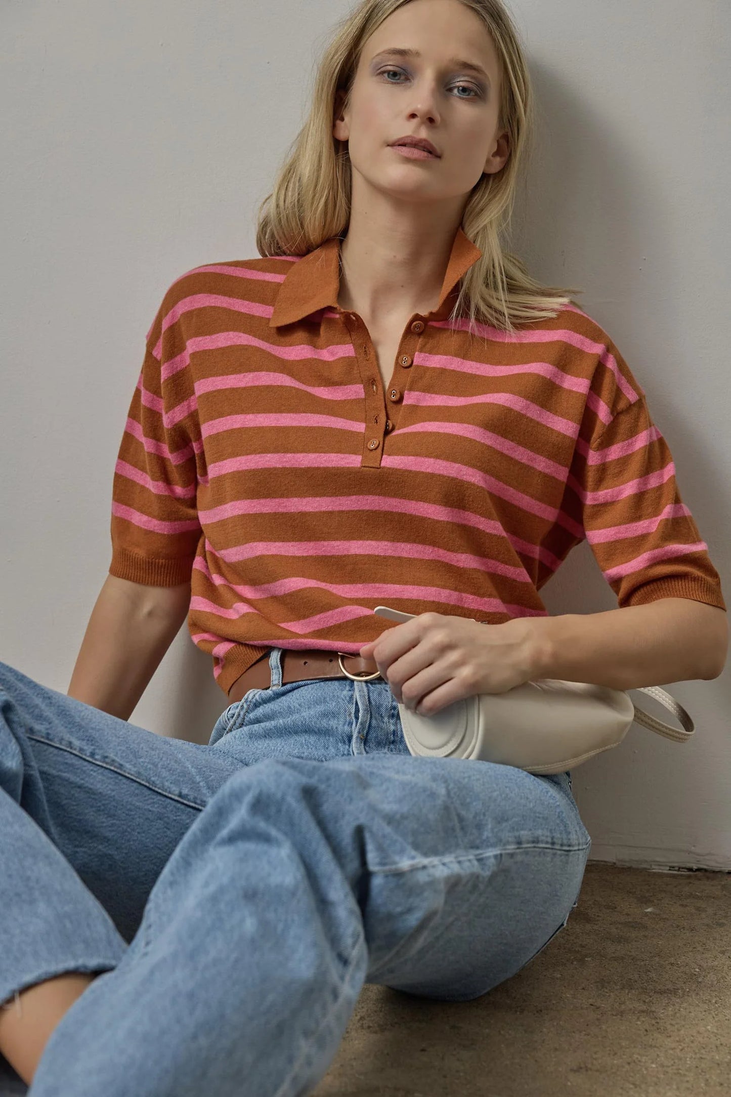 Drop Shoulder Polo Neck Sweater