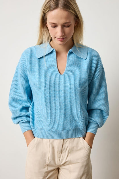 Keyhole Ribbed Sweater Mystic Blue