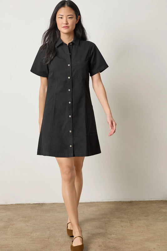 Twill Panel Shirt Dress in Black