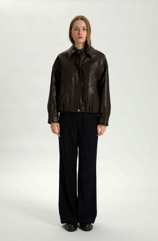 Chocolate Leather Bomber