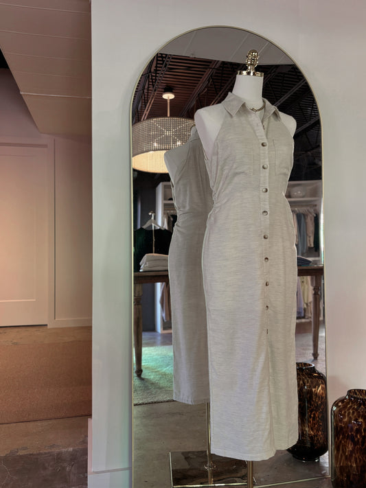 Side Ruched Halter Neck Shirt Dress