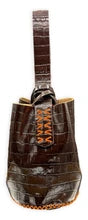 Navigli Bag Dark Brown Croc Embossed with Orange Stitching