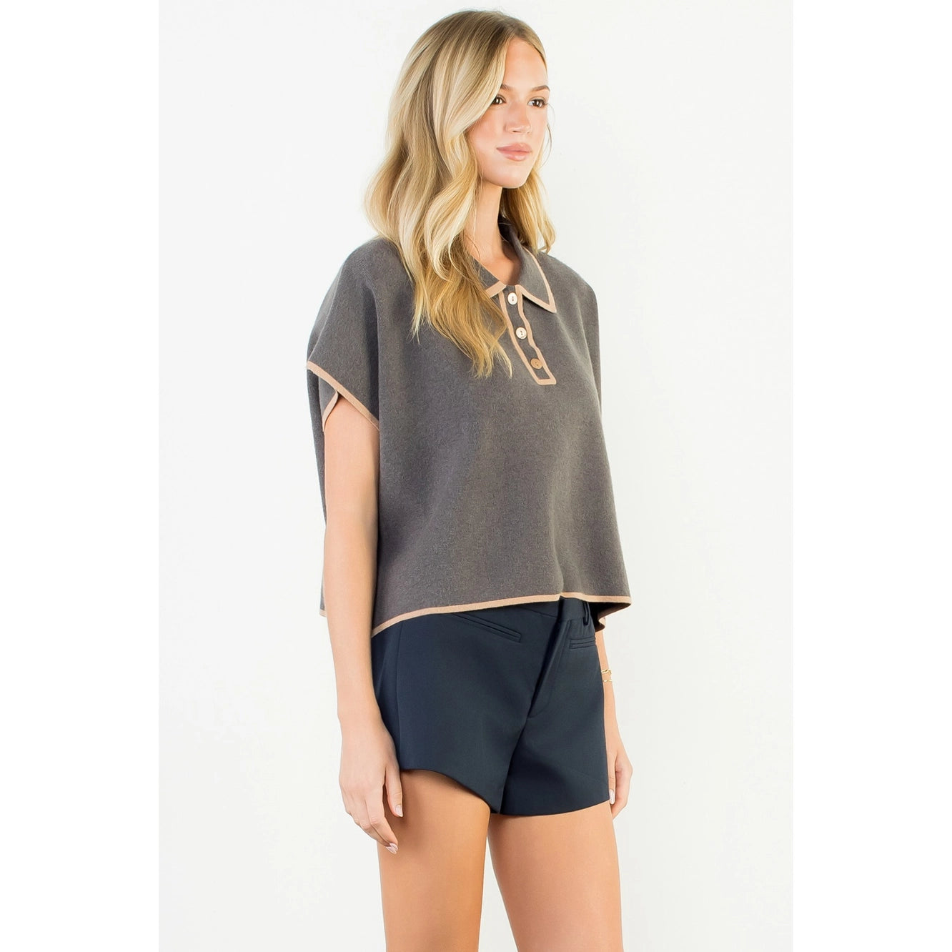 Cap Sleeve Collared Sweater