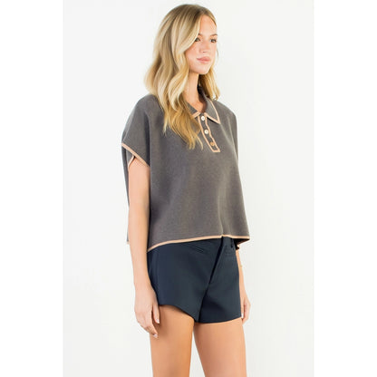 Cap Sleeve Collared Sweater