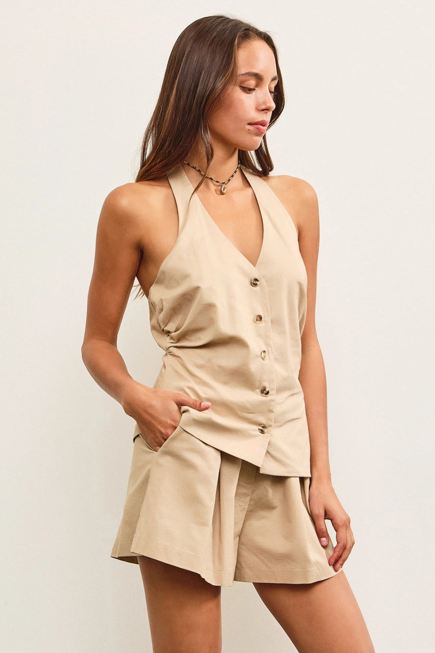 Halter V-Neck Vest Romper