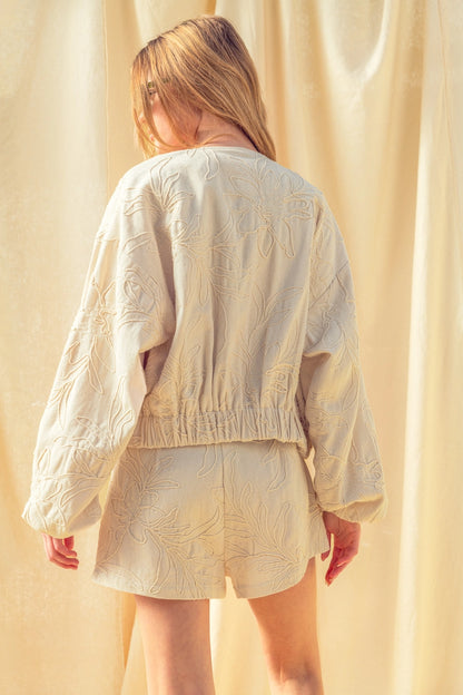 Ecru Floral Short and Jacket Set