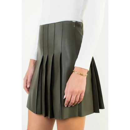 Pleated Leather Mini Skirt