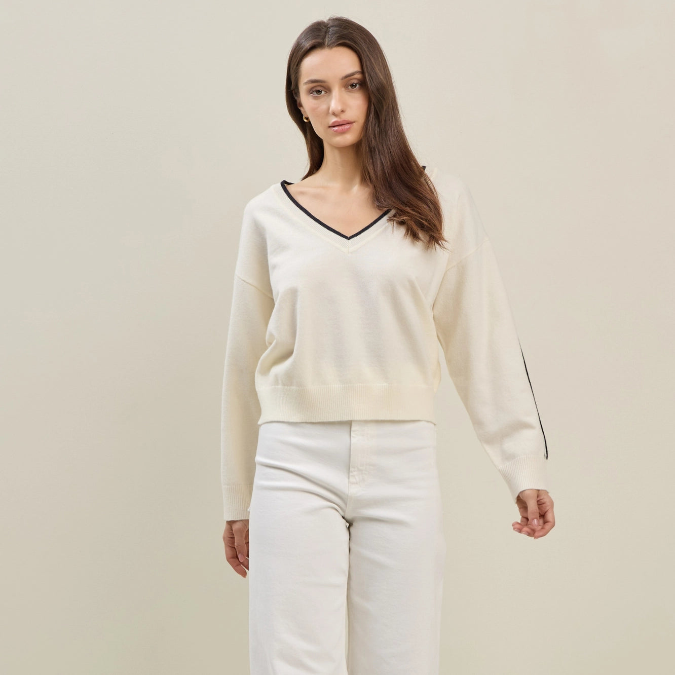 Cream Sweater with Black