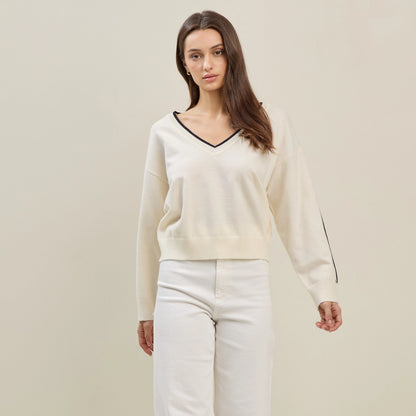 Cream Sweater with Black