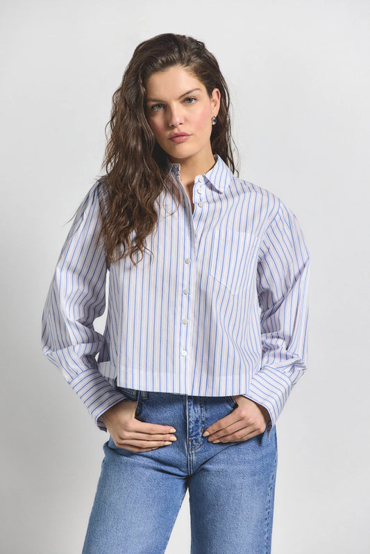 Estrella Striped Cropped Button Up