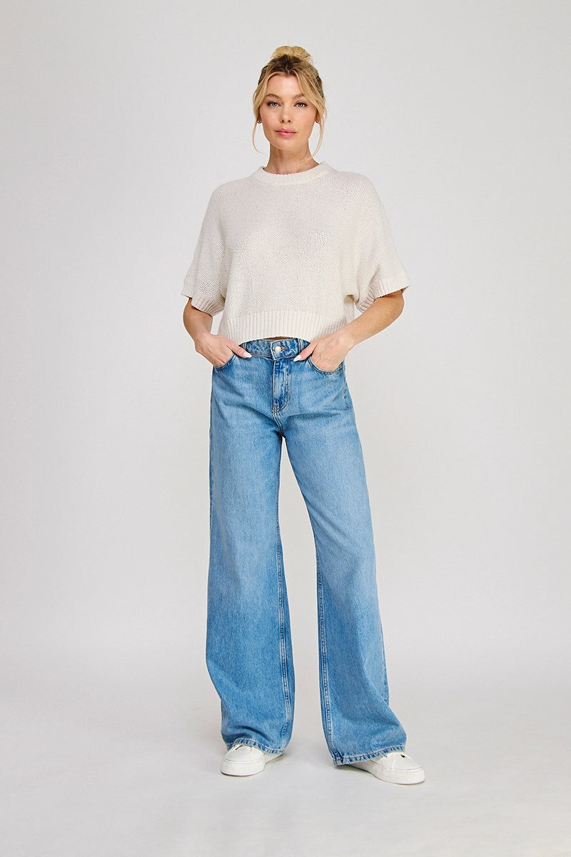 Short Sleeve Sweater Top Cream