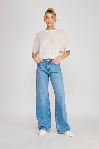 Short Sleeve Sweater Top Cream