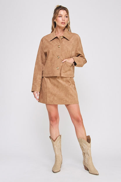 Camel Vegan Leather Skirt